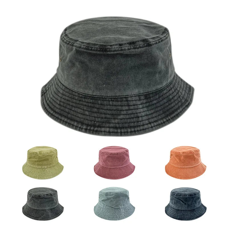 Fisherman Cotton Vintage Washed Denim Cap Bulk Custom Design Your Own 3d Embroidery Logo Foldable Denim Bucket Hats