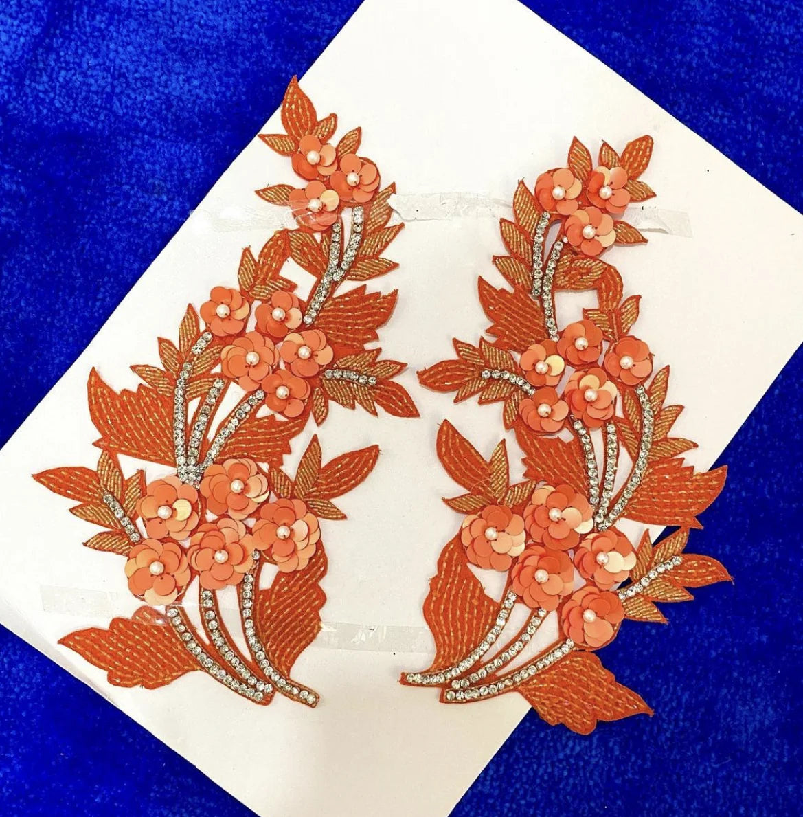 Burnt Orange Beaded Aplique Lace Pair for Lyrical Dance Ballroom Costumes Bridal Headbands Sashes on With Sequin and Pearl