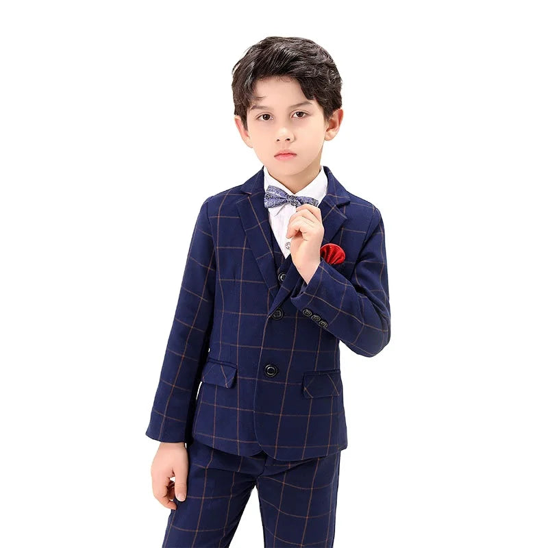 Children's Suit Boy Blazer Flower Kids Dress Piano Performance Wedding Birthday Handsome Boy Suit Spring Autumn Clothing 2-14Yrs