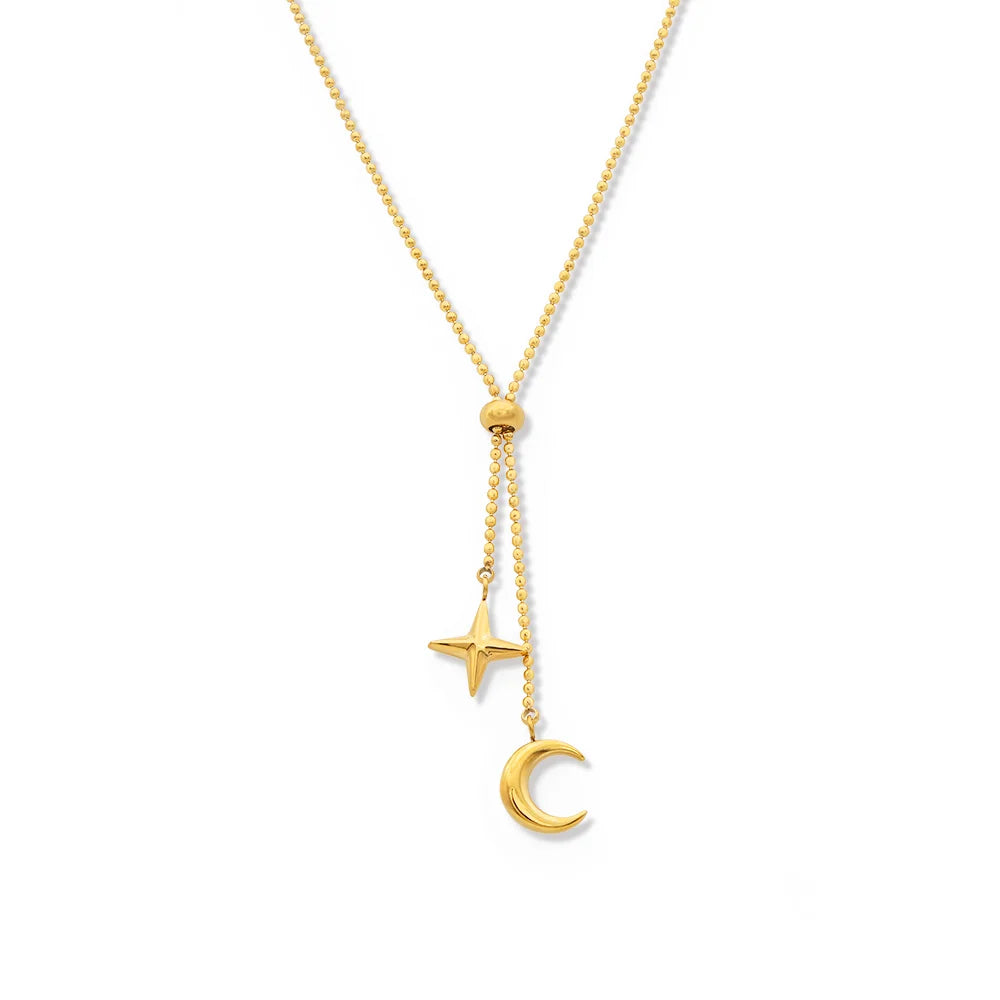 Custom Gold Necklace Women High Quality 316L Stainless Steel V-neck Adjustable Slider Star and Moon Charms