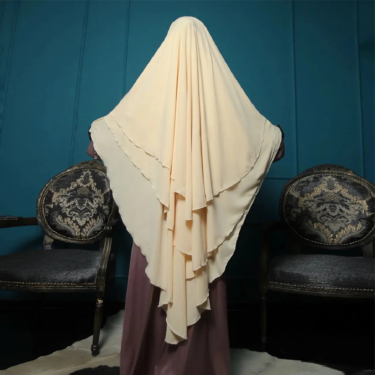 Islam Women Fashion Chiffon Three Layer Khimar Plain Modest  Plain Muslim Hijab  for Eid