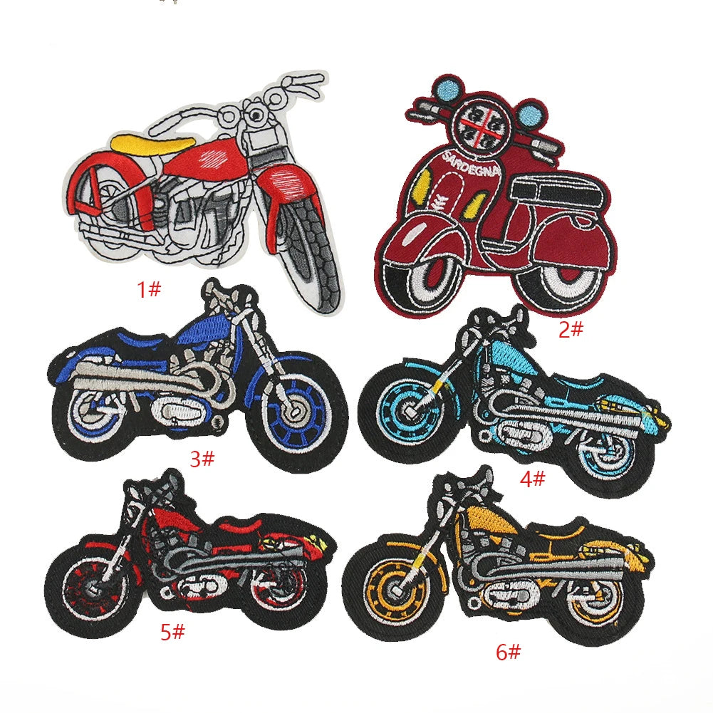 New Arrival Punk Style 3D Iron-On Embroidered Nonwoven Felt Motorcycle Patches in Colorful for Jackets