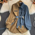 Fashion Denim Splicing Lapel Shirt Dress New Korean Style Asymmetric Women Long Denim Top Shirt Ladies' Blouses