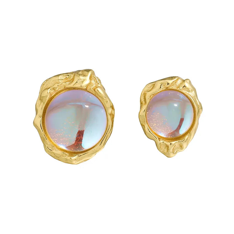 S925 18k Gold & Sterling Silver Irregular Niche Design with Light Luxury Moonstone S925 Female Fashion Stud Earrings