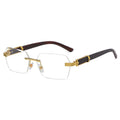 Fashion Custom Wood-like Grain Temple Vintage Luxury Rimless Rectangle Custom logo Wood Grain Men's Sunglasses