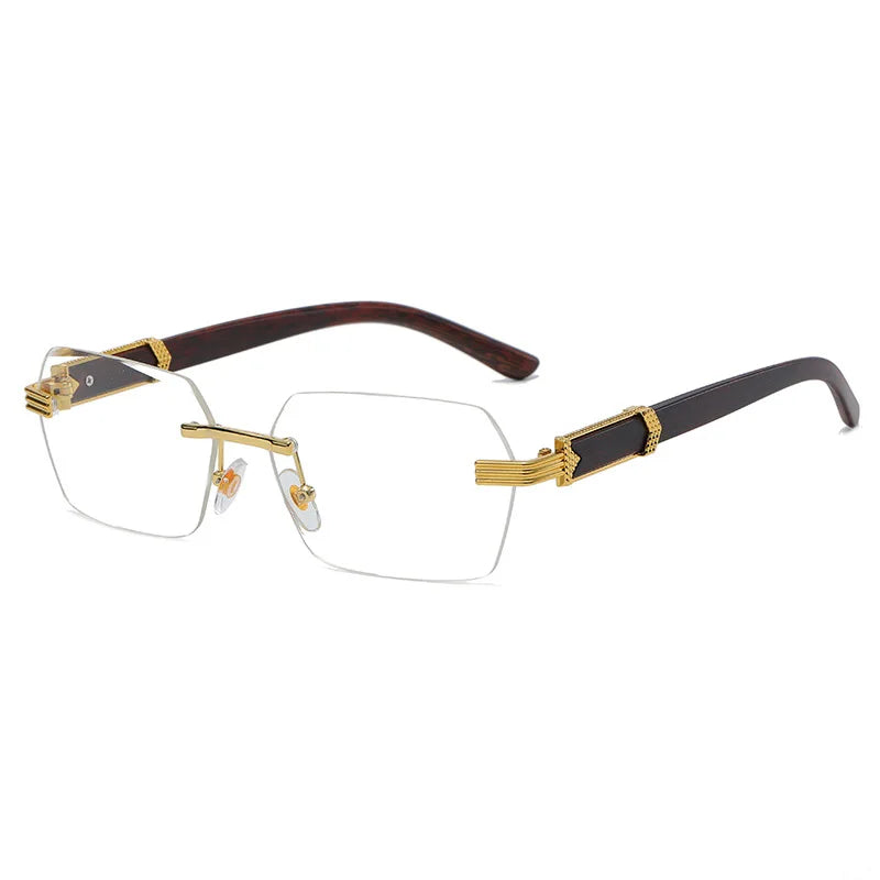 Fashion Custom Wood-like Grain Temple Vintage Luxury Rimless Rectangle Custom logo Wood Grain Men's Sunglasses