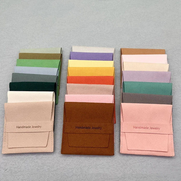 Y014 Logo Customized Emballage De Bijoux Bolsa Flap Envelope Bag Suede Microfiber Velvet Pouch Inner Holder Jewelry Packaging