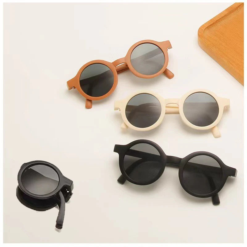 Trendy New Beige Orange PC Kids Sunglasses for Boys and Girls Comfortable Folding Sunscreen