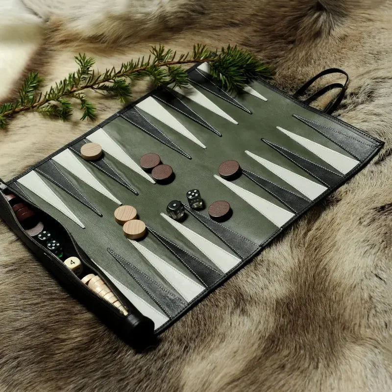 Vintage Backgammon Set Leather Case Custom Backgammon Roll Travel Backgammon Game in Leather Case