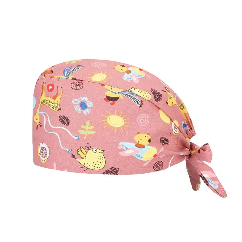 Unisex Beauty Salon 100% Cotton Adjustable Doctor Working Nurse Scrub Caps Custom Print Nurse Men Scrub Cap Hat
