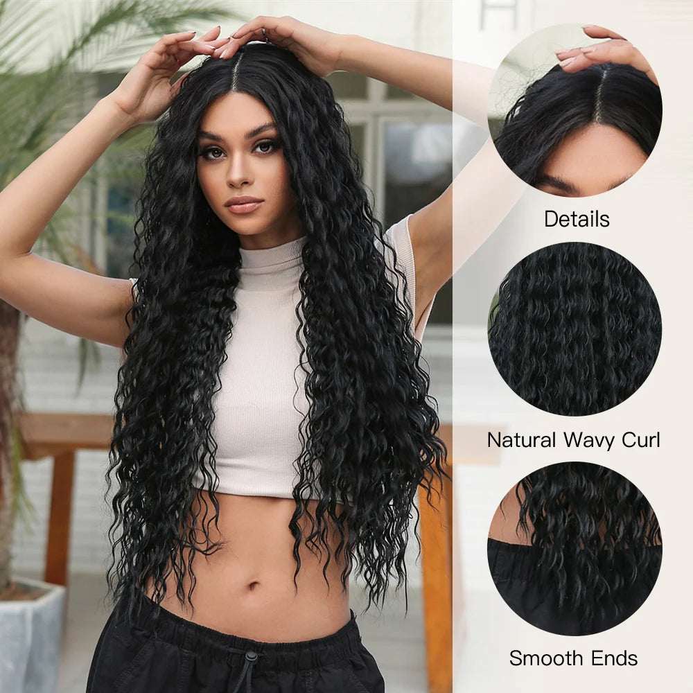 Japan Future Fiber Black Synthetic Lace Front Wigs Long Curly Wigs for Woman Natural Hair Party Daily Use Heat Resistant Fiber