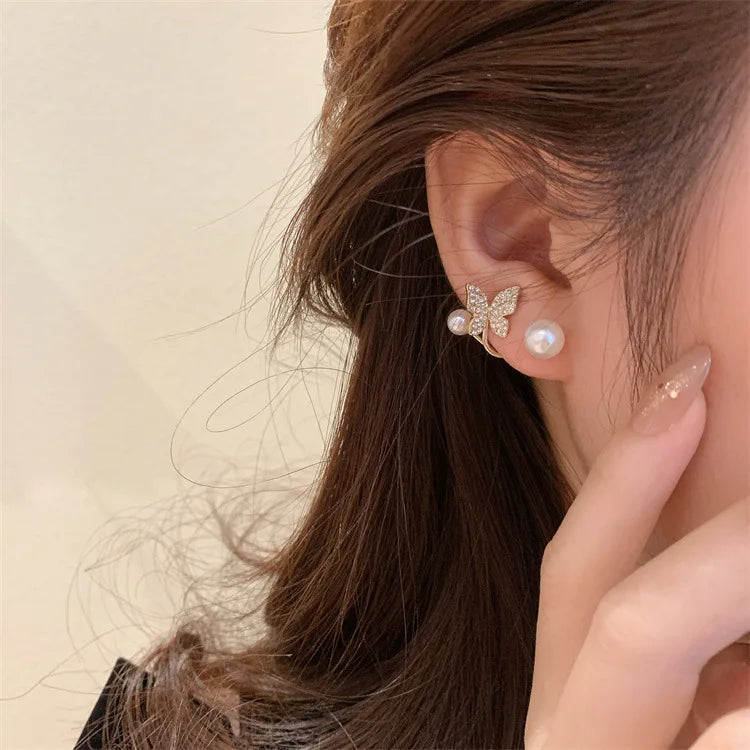 VKME New Design Butterfly Pearl Earrings Stud Earrings for Women Jewelry