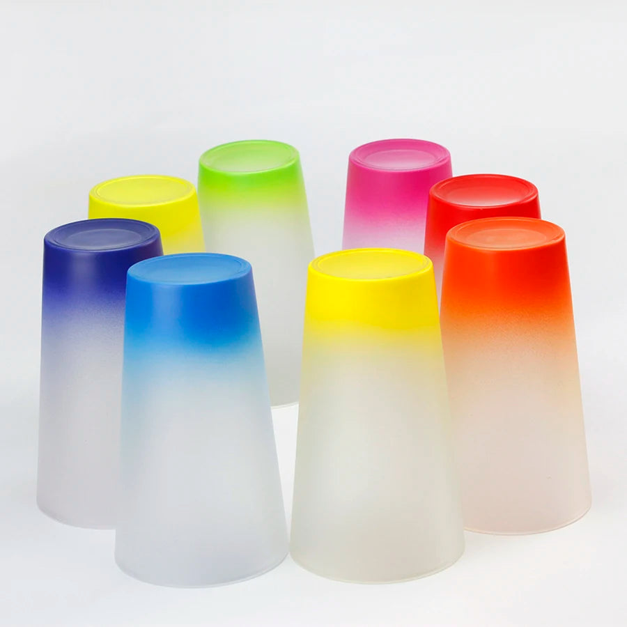 Topjlh Sublimation Blanks 17oz Frosted Glasses Gradient Colorful Glass Cups Neon Glass Cup Customized Printed Drinking Cone Mugs