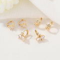 Wholesale Cute Brass 14K Gold Plated Zircon Jewelry Hoop Earrings Clover Star Flower Simple Daily Huggie Earring