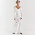 Pullover Basic Simple One Piece Fall Loose Satin White Long Sleeve Modest Maxi Women Dress 2023 Ladies Elegant Casual Dresses