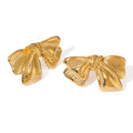 Cute 316L Stainless Steel PVD 18K Gold Plated Bowknot Stud Earrings Tarnish Free Fashion Jewelry for Women