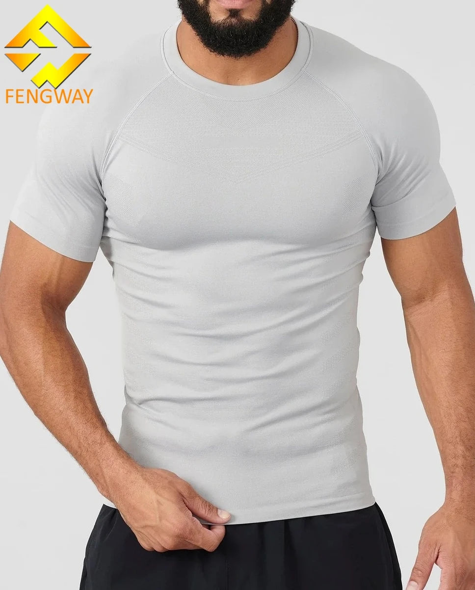 Men's Custom Seamless Slim Fitness Gym T-Shirt Quick Dry High Compression Athletic Muscle Tee for Summer