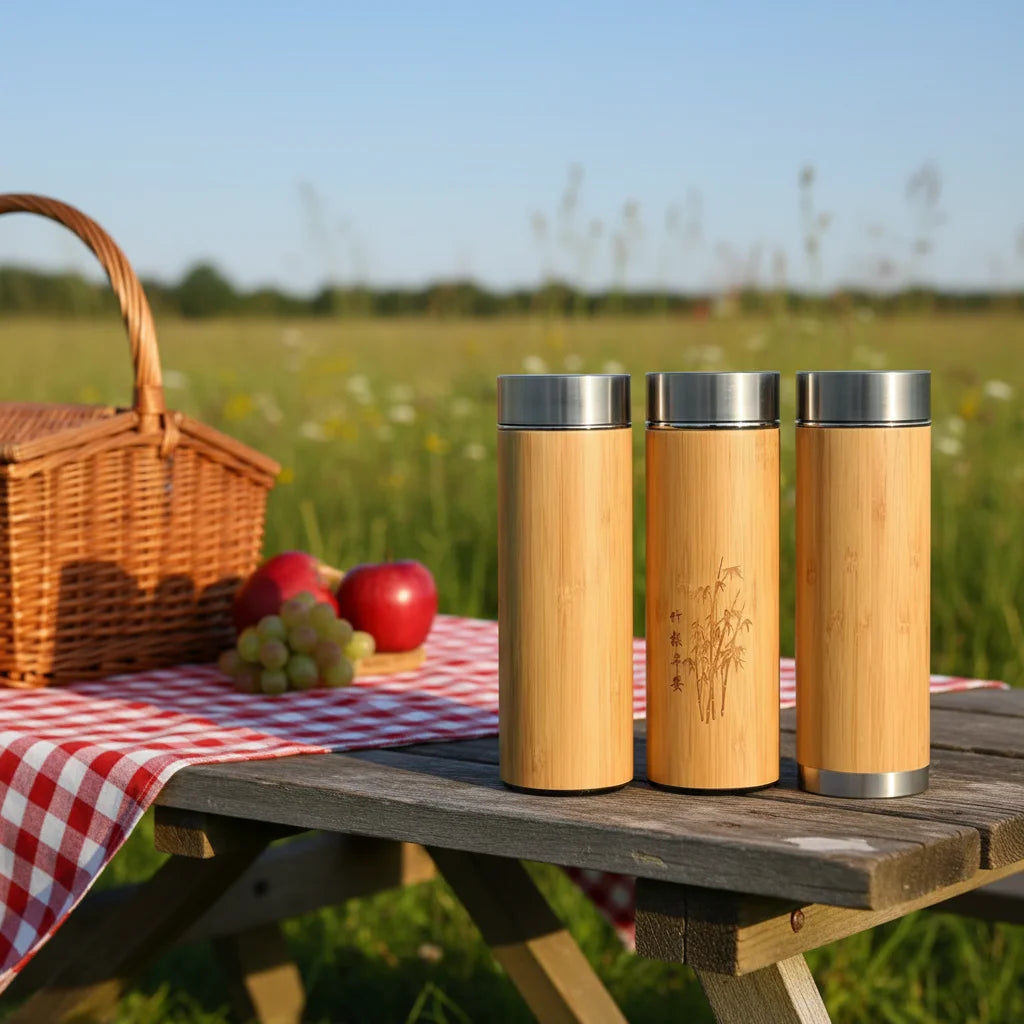 100% Natural Bamboo & 304 Stainless Steel Double Wall Tumbler Thermos Cups PC Straw Accessories Bar Use Coffee Mug Water Bottle