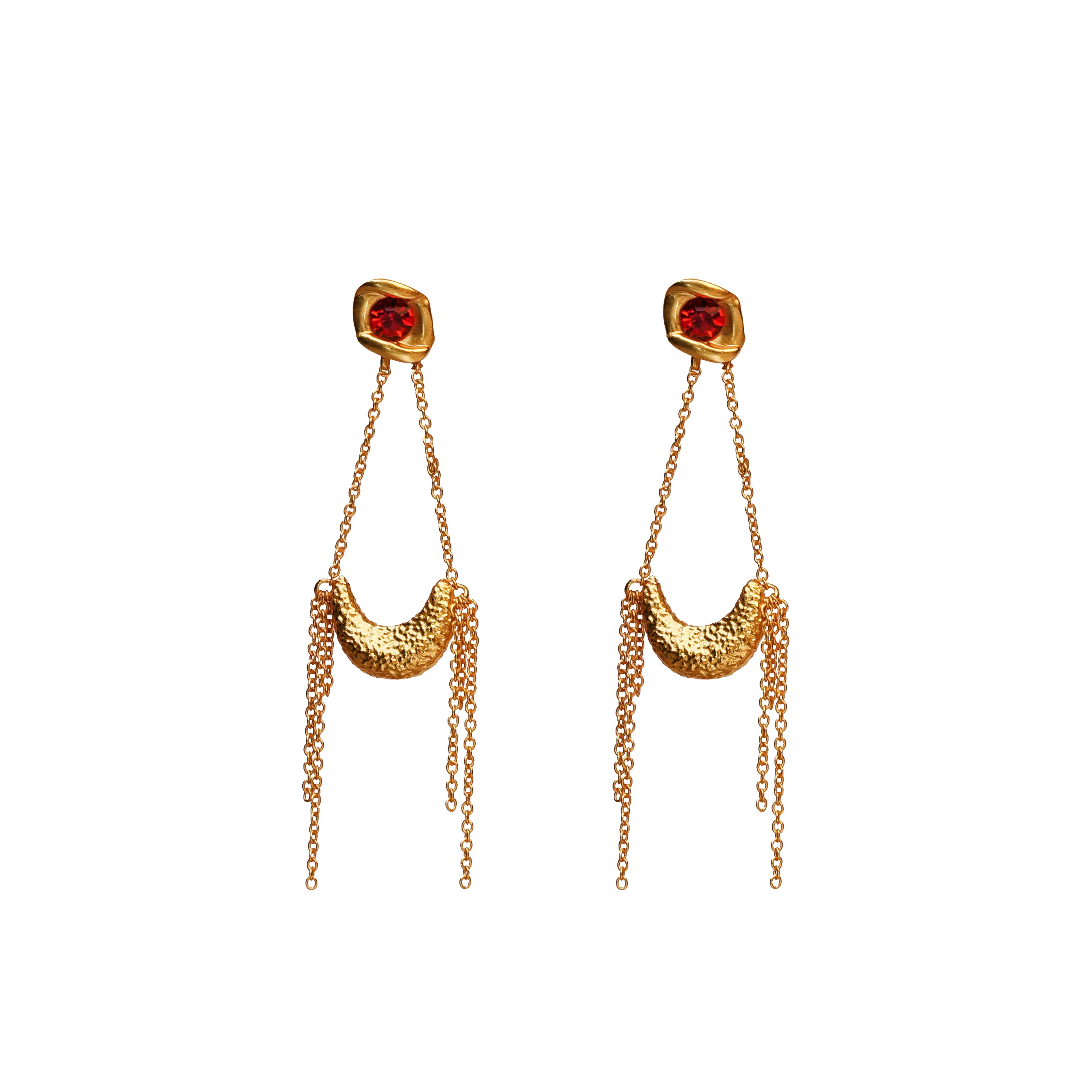 DOZM New Fashion Red Rhinestone Bag Shape Chandelier Earrings 24K Gold Plated Brass Unisex Romantic Style Other Gift