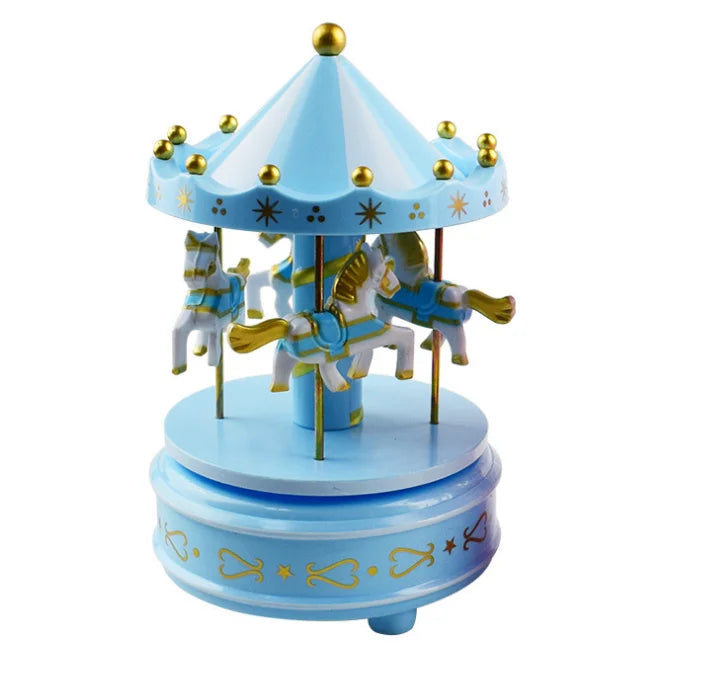 Wooden Battery Operated Merry-go-round Music Box Children's Creative Toys Cake Baking Ornaments Christmas Decorations Birthday