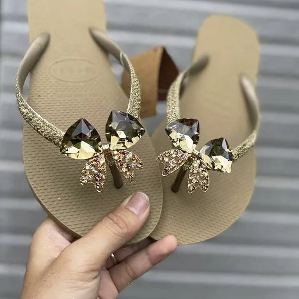 Wholesale Gold Rhinestones Glass Sandal Clip Fashion Shoe Ornaments Handmade Shoe Accessories Flip Flops Buckles Plastic Metal
