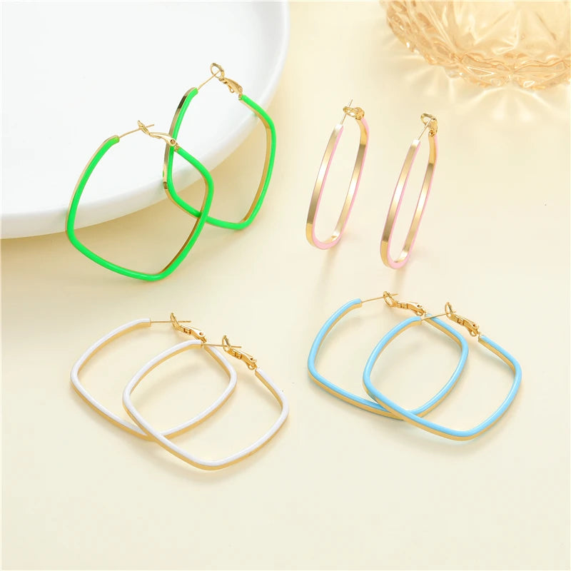 Wholesale Lovely Trendy Jewelry Hoop Earring Hot Selling Square Shape Colorful Enamel Design Hoop Loop Earrings for Women