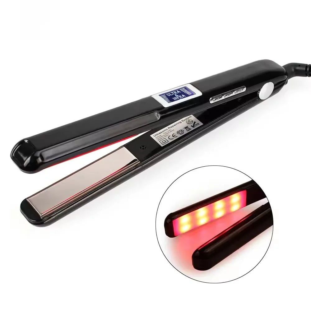 Professional Infrared Ultrasonic Flat Iron for Heatless Hair Straightening LCD Display Ceramic Electric Hair Household Hotel