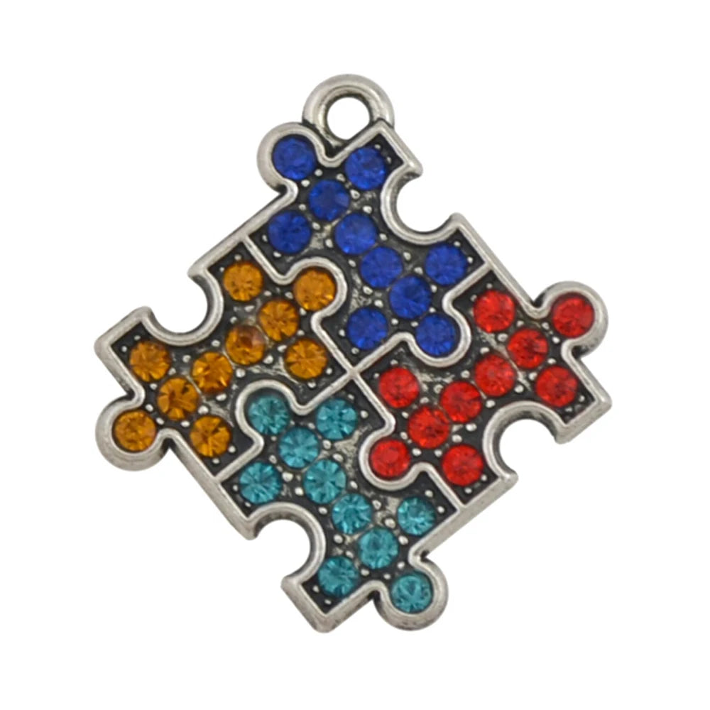 IMG 0569 Fashion Jewelry Multicolor Crystal Rhinestones Autism Awareness Jigsaw Puzzle Piece Charms Pendants