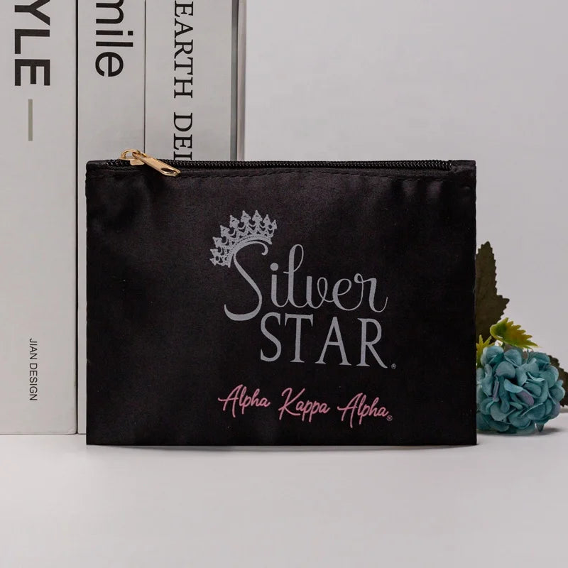 Custom  Logo Plain Black Satin Packing  Bag  With Zipper Satin Jewelry Pouch Soft Durable Satin Bag