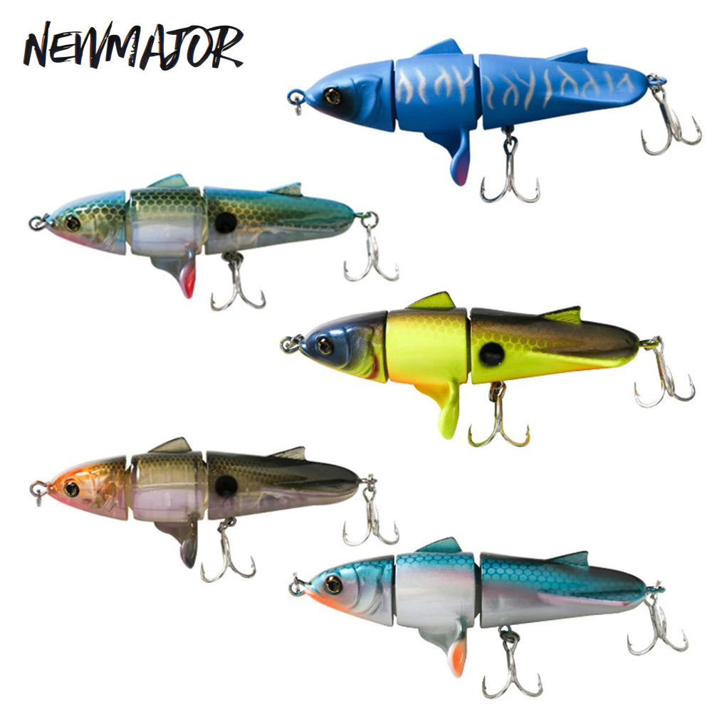 NEWMAJOR 11cm 24g Multi Jointed Rotating ABS Artificial Swim Bait 3 Sections Propeller Tractor Hard Pencil River Fishing Lure