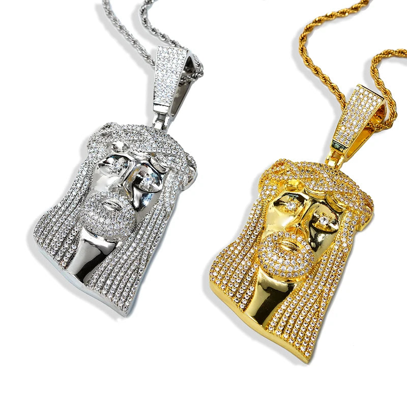 Wholesale High Quality 18K Gold Plated Hip Hop Iced Out Cz Big Size Christ Jesus Head Zircon Micro Inlaid Pendant Accessories