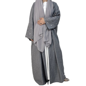 2024 New Open Abaya for Eid Ramadan Embroidered Kimono Style Cotton Linen Cardigan Robe for Islamic Muslim Women Traditional