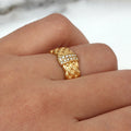 INS Popular Jewelry Stainless Steel 18K Gold Plated Ring Woven Pattern Dainty Zircon Ring for Women Men