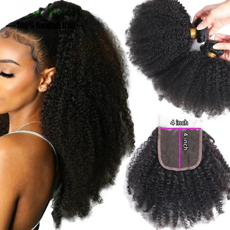 Ready to Ship Afro Kinky Curly 1B Vietnamese Brazilian Human Hair Bundles Closure Raw Unprocessed 4B 4C Extensions in Tape Style MegaBDM