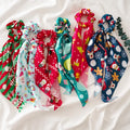SongMay Polyester Elastic Fabric Satin Ribbon Scrunchies Hair Bands & Ties Christmas Long Tail Snowflake European-American Style