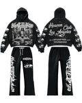 OEM ODM Custom Oversized Acid Wash Dtg Print Graphic Heavyweight Cotton Distressed Streetwear Sweatpants Amd Hoodie Set for Men