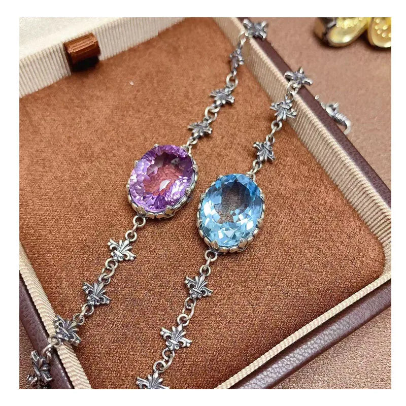Hot Sale Luxury Women's Fashion Bracelet Italian 925 Sterling Silver with Natural Gemstone New Design for Gift