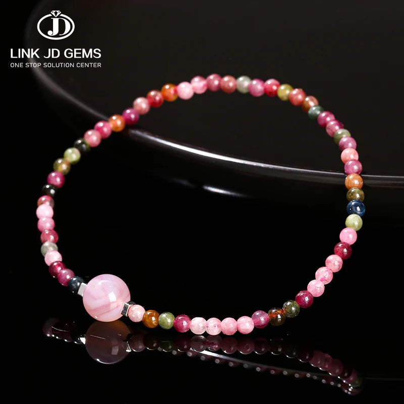 JD GEMS Female Healing Colorful Natural Stone Minimalist Jewelry Natural Candy Tourmaline Agate Lucky Bead Bracelet
