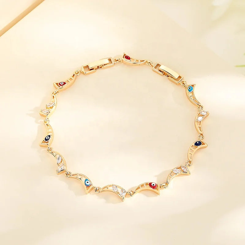 Colorful Fashion Personalized Crescent Cutout Style Lab 18K Gold Plated Grown Diamond Custom Bracelet