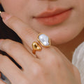 New Arrival Baroque Simulated Pearls Open Ring 18K Gold Plated Stainless Steel Adjustable Ring for Women Jewelry