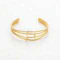 QIAOREN 12672 Sleek Triple Parallel Linked Rod Adjustable Open Cuff Bracelet Tarnish Free Stainless Steel 18K Gold Line Wrist