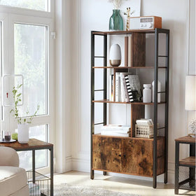 4-Layer Wooden Display Storage Rack for Living Room Multi-Level Metal Display Shelf Standing Type Installation