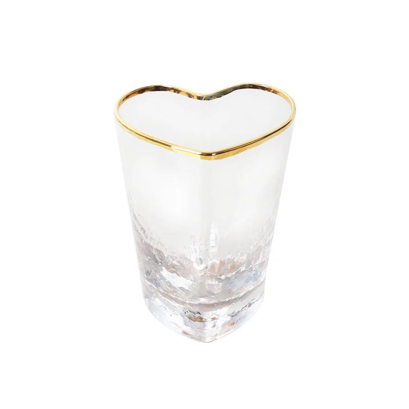 Factory Wholesale 150ml Simple Gold Rim Cocktail Glass Transparent Whisky Glass Water Cup Custom Creative Heart Shaped Design
