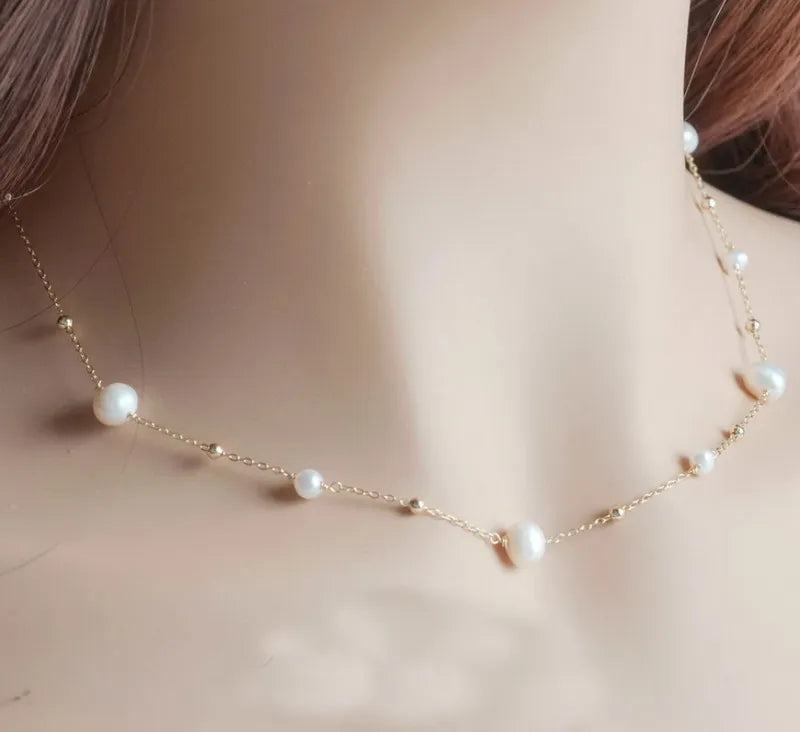 Zooying Healing Pearl Necklace 925 Silver Freshwater Adjustable Chakra Jewelry for Women Bridal Gift Positive Energy