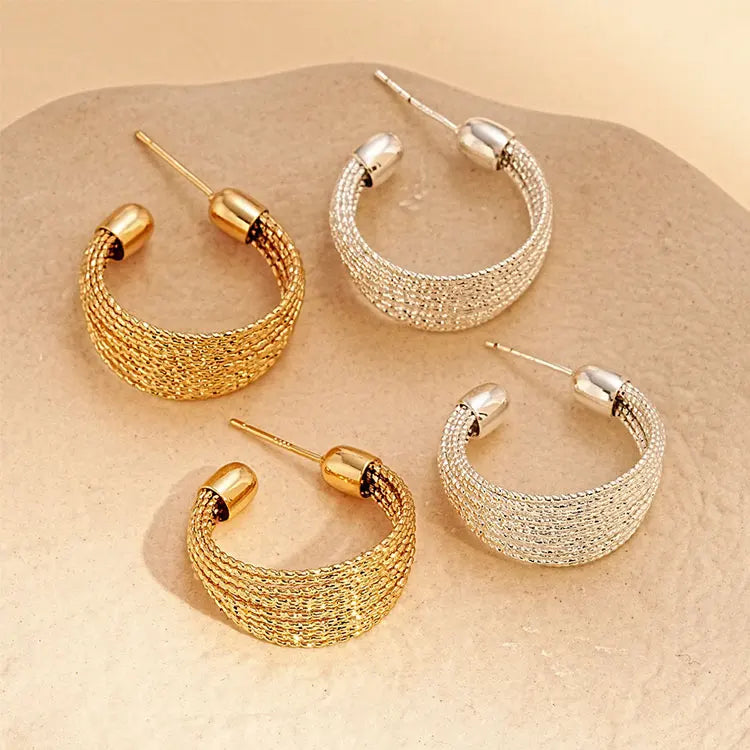 Fashion Gold Silver Plated Opening C Shape Hoop Earrings 2025 High Grade Multilayer Twisted Line Statement Earrings for Women