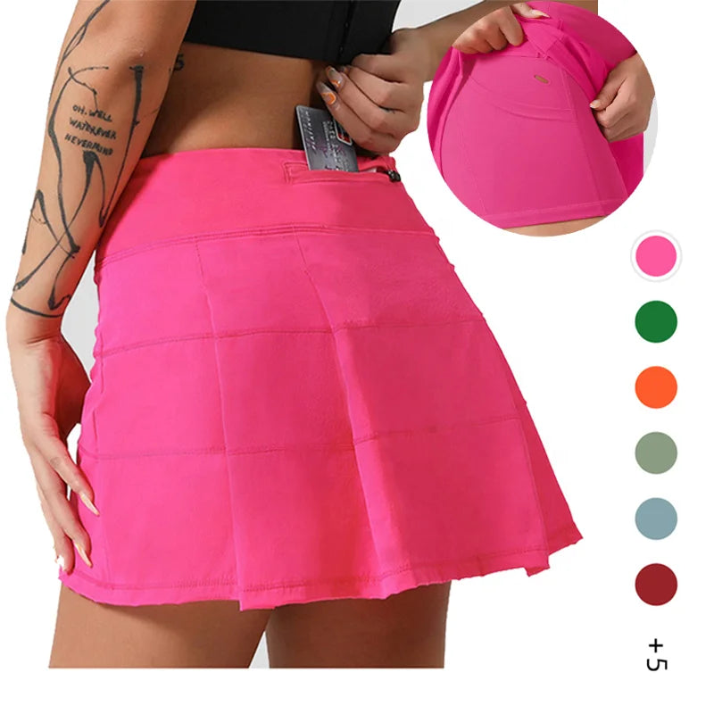Hot Casual Athletic Tennis Golf Workout Running Sports Pleated Skirt Skorts Skirts for Women With Zipper Pocket
