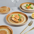 Luxury 8 Inch Ceramic Clay Plates Set New Gold Edge with Green Color High-Temperature Portable Flat Pottery for Restaurant Use