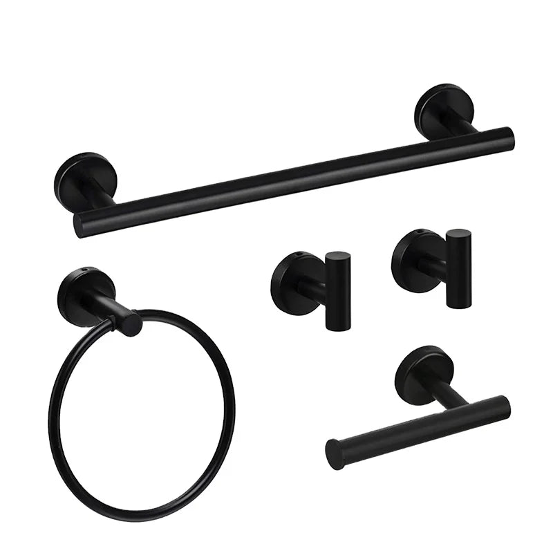 Modern 5-Piece Eco-Friendly Bathroom Set Black Chrome Plated Stainless Steel Wall Mounted Decorations Minimalist Design for
