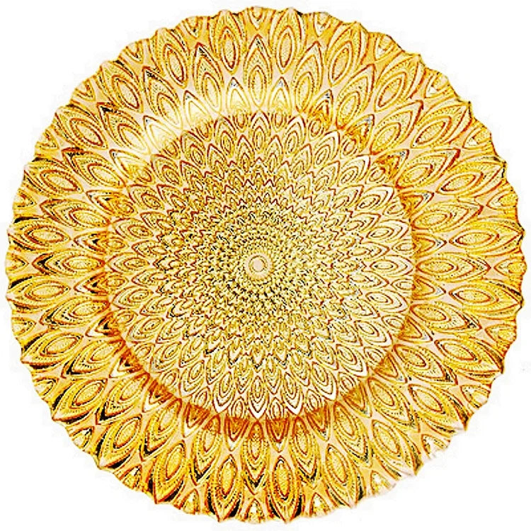 Wholesale Chinese Supplier Gold Green  Charger Plate Wedding Decoration Glass Under Plate