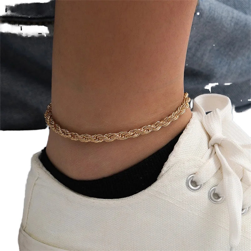Stainless Steel Rope Anklet 18K Vacuum Gold  Waterproof Beach Ankle Bracelet Summer Beach Gift for Women